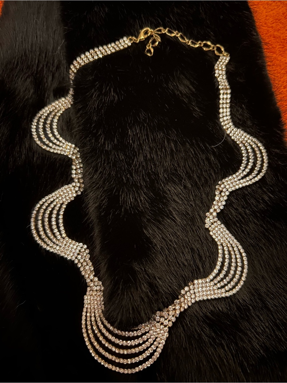 Crystal Wave Multi-Row Necklace - Gold Tone